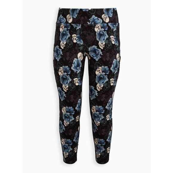 Torrid SKULL Rose PIXIE Pull On Size 1X PANTS Ponte STRETCH Crop SKINNY Goth EMO - Picture 2 of 11